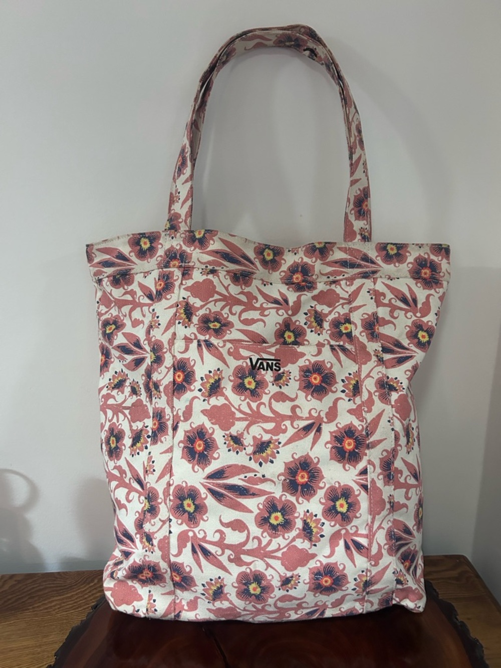 Vans Cream and Pink Floral Canvas Tote